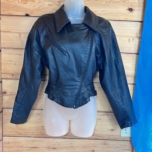 Vintage Outerwear by Phoenix Black Leather Moto Biker Jacket 80s USA Made Grunge